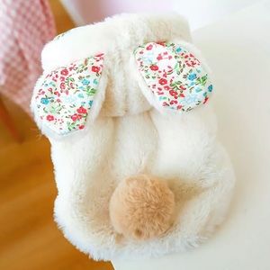 🥇HP⭐️ Dog puppy hoodie sweater bunny fuzzy white cream flower ears cute small